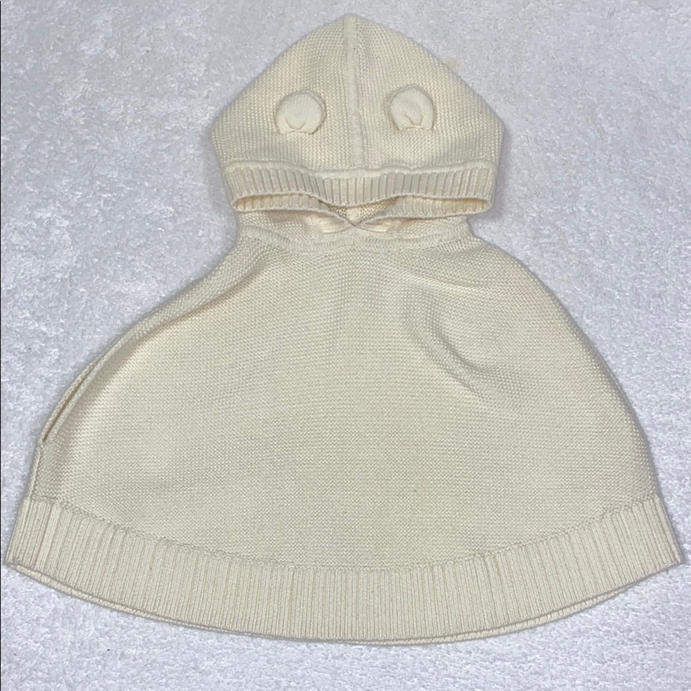 GAP Cream Knit Toddler Cape poncho 100% cotton hooded with ears 4t